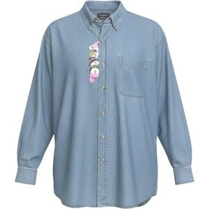 Vintage 90s Embroidered Snowman Denim Button Down Shirt Unisex XL